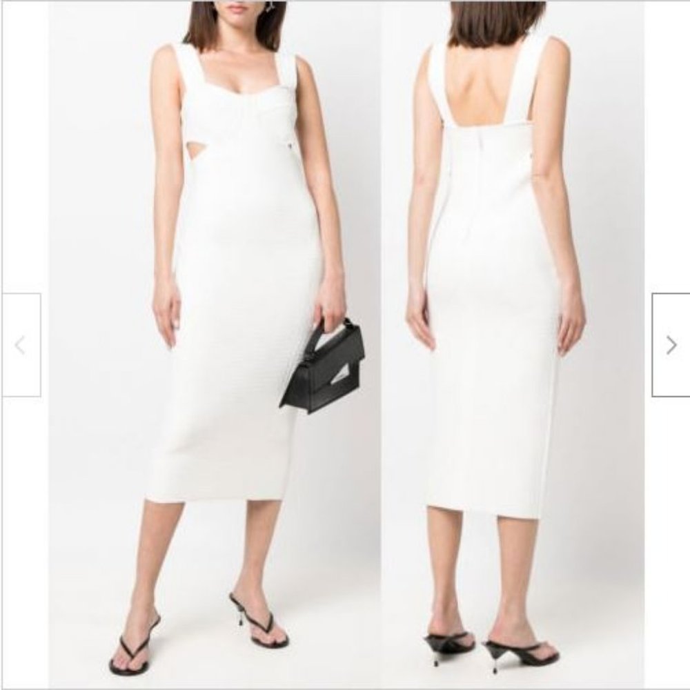 NWT Herve Leger Ottomon Bustier Alabaster Rib Knit Cutout Dress M